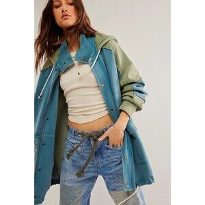 Free People Cardigan Radio Hoodie Top Jacket Zip-Up Oversized Teal M NWT 281799